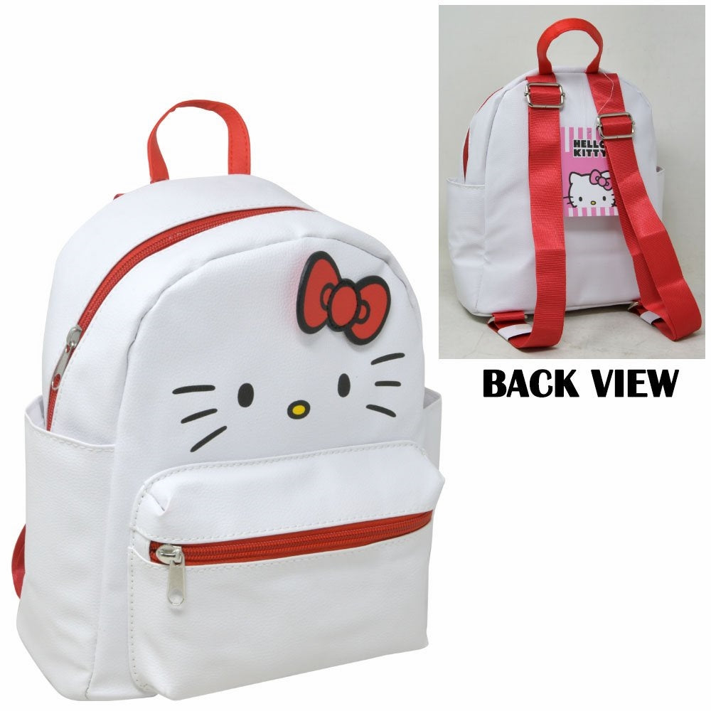 hello kitty bow backpack Hello Kitty Face with Red Bow 10 Inch Mini Deluxe Pu Leather Backpack