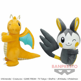 Pokemon Mofugutto Hopepita Plush Set-Dragonite &Emolga-Set of 2-Japan Version