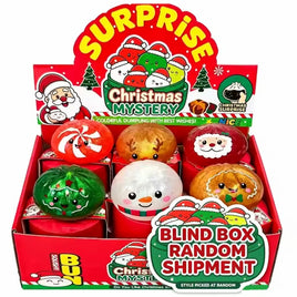 Christmas Glitter Dumpling Squishy in Red Plastic Steamer Pot & Shrink Wrap Mystery Asst-12pcs PDQ