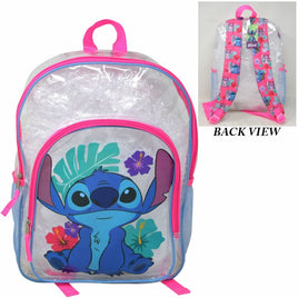Disney Stitch Neon Pink Clear 16 Inch Backpack with 1 LG Front Pocket