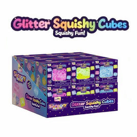 Large Glitter Sugar Squishy Cube Asst-5 Assorted Colors-9pcs PDQ