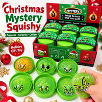 Christmas Grinch Glitter Dumpling Squishy in Green Plastic Steamer & Shrink Wrap Mystery Asst-12pcs PDQ