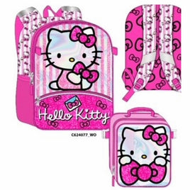 HELLO KITTY 16" METALLIC BACKPACK WITH  DETACHABLE ALL OVER PRINT LUNCH BAG