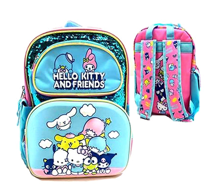 hello kitty friends backpack and Set - 16 Sanrio Bookbag with My Melody, Kuromi, and Others, Plus Water Bottle, More | Hello Kitty Backpack zippered compartments Hello Kitty & Friends AOP