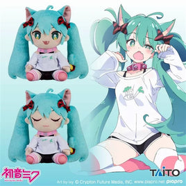 Hatsune Miku Original Plush~Cat Ear T-Shirt ver. - Eyes Opened & Eyes Closed-Set of 2-Japan Version