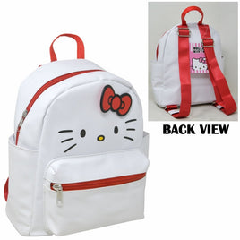 Hello Kitty Face with Red Bow 10 Inch Mini Deluxe Pu Leather Backpack with 1 Front Pocket