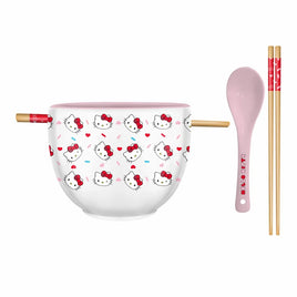 Hello Kitty Face with Red Heart 20oz Ceramic Ramen Bowl with Chopstick and Spoon