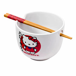 Hello Kitty Japanese Logo Ceramic Ramen Bowl with Chopsticks