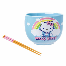 Hello Kitty Rainbow and Clouds Ceramic Ramen Bowl with Chopsticks