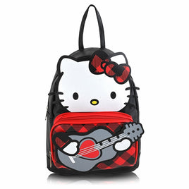 Hello Kitty with Guitar Checker in Black & Red PU Leather 10" Mini Backpack