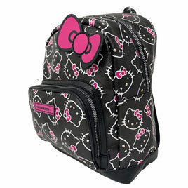 Hello Kitty with Pink 3D Bow All Over Print in Black PU Leather 12" Mini Backpack