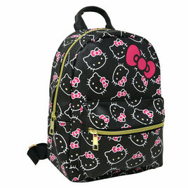 Hello Kitty with Pink Ribbon All Over Print Black PU Leather Mini Backpack