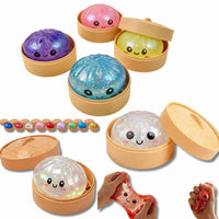 Mini Glitter Dumpling Squishy in Plastic Bamboo Steamer Pot Mystery Asst-24pcs PDQ