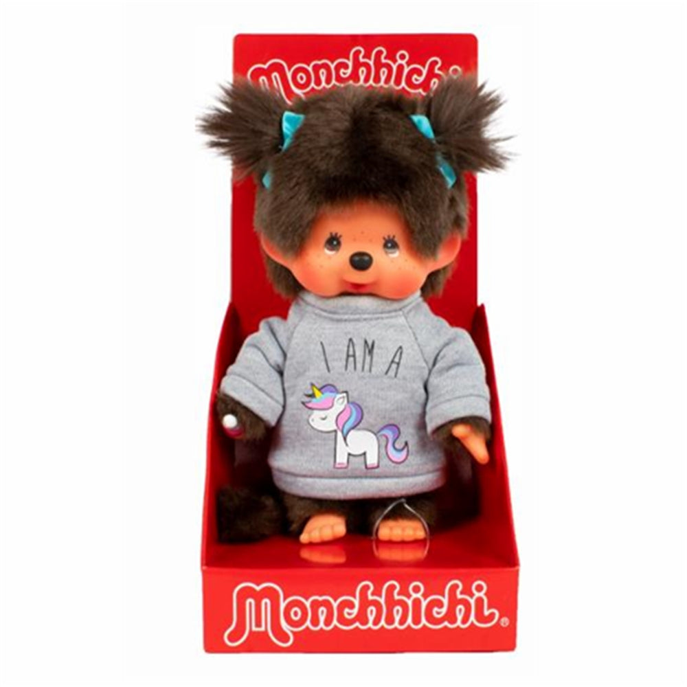 Monchhichi Girl w/ Unicorn Sweater 8 Inch Plush in Open