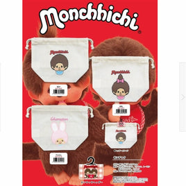Monchhichi Print Canvas Pouch with Draw String-Set of 6-Japan Imports