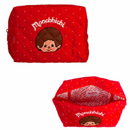 Monchhichi Face with Logo Red Quilted Pouch