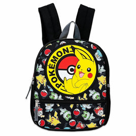 POKEMON  PIKACHU & POKE BALL CIRCLE RUBBER PATCH ALL OVER PRINT 12" MINI BACKPACK
