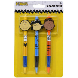 Snoopy Peanuts 3pk Pens with Rubber Character Clip