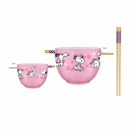 Peanuts Snoopy Rebellion Pink 20oz Ceramic Ramen Bowl W/Chopsticks