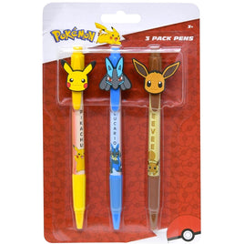 Pokemon 3pk Pens with  Rubber Character Clip