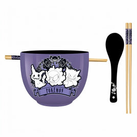 Pokemon Ghosts Group 20oz Purple/Black Ceramic Ramen Bowl W/Chopsticks & Spoon