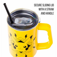 Pokémon Pikachu Face Bolts Badge 40oz Stainless Steel Tumbler with Handle & Straw