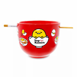 Sanrio Gudetama x Nissin Top Ramen 20-Ounce Noodle Bowl and Chopstick Set-Red