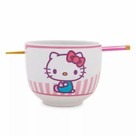 Sanrio Hello Kitty Tokyo Pink Stripes Ramen Bowl with Chopsticks and Spoon
