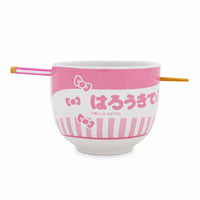 Sanrio Hello Kitty Tokyo Pink Stripes Ramen Bowl with Chopsticks and Spoon