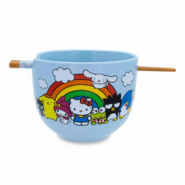 Sanrio Hello Kitty and Friends Rainbow Ceramic Ramen Bowl and Chopstick Set-Blue