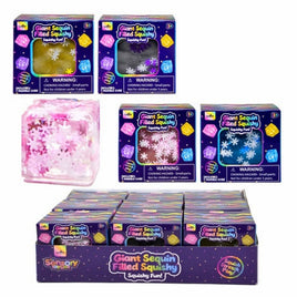 Mini Sugar Cube Filled with Snowflake Sequins Squishy Asst-4 Assorted Colors -18pcs PDQ