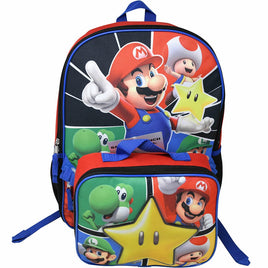 Super Mario Star 16 Inch School Backpack with Detachable Lunch Bag