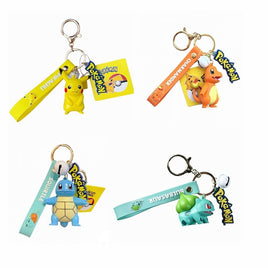 Pokemon 3D  Figural Keychain w/ Charm Asst-set of 8-Pikachu,Bulbasaur, Charmander & Squirtle