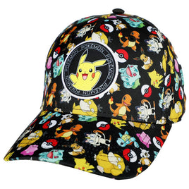 Pokemon All Over Print  w/Pikachu Patch Youth Curved Snapback Cap