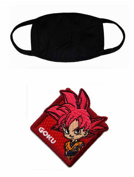 Black Cloth Mask w/ DIY Dragon Ball Super-Red Goku Patch 2.5"